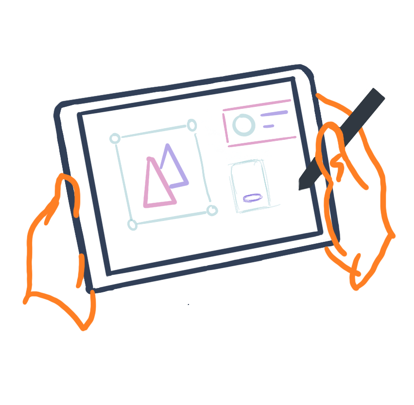 Hand drawn tablet with two hands holding it